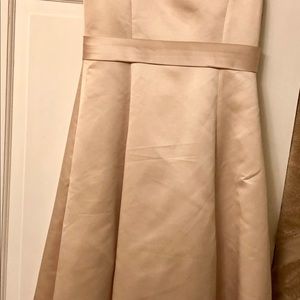 Champagne satin tea length girls part dress